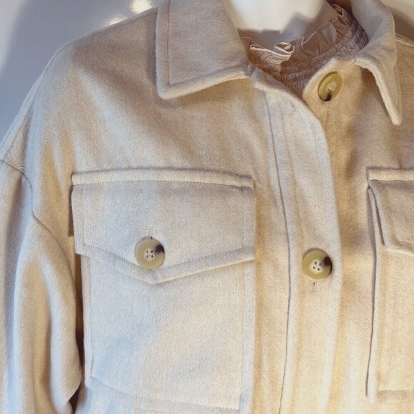 Time & True Wool Blend SZM Cream Boxy Oversized Cropped  Utility Jacket Western - Picture 3 of 8